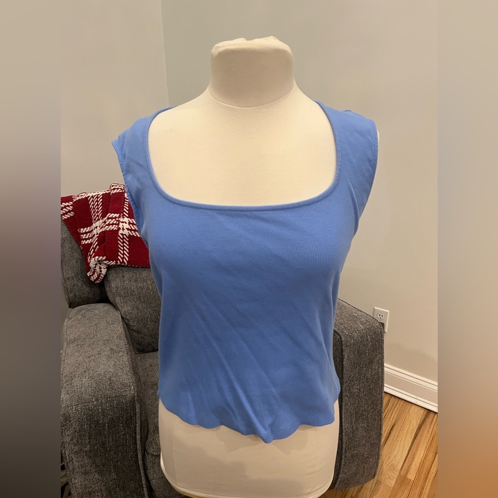 Maeve Anthropologie Top lavender blue Ribbed Short Sleeve Size XL.